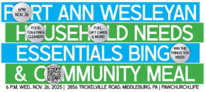 Port Ann Wesleyan offering ‘Essentials Bingo’ and community spaghetti supper event Nov. 26: Registration required; donations accepted